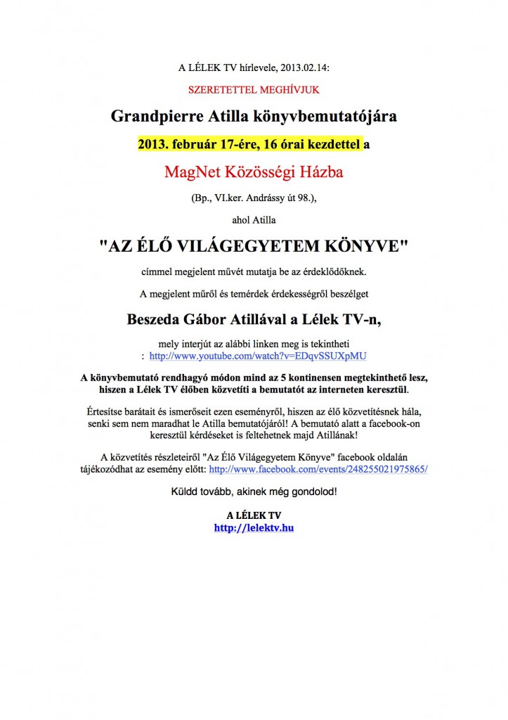 A LÉLEK TV hírlevele
